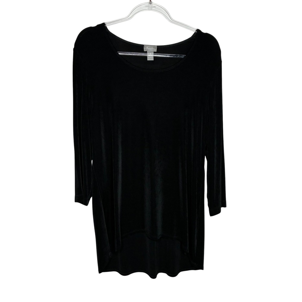 Travelers by Chicos Womens 3 XL Black High Low Tunic Top Scoop Neck Minimalist